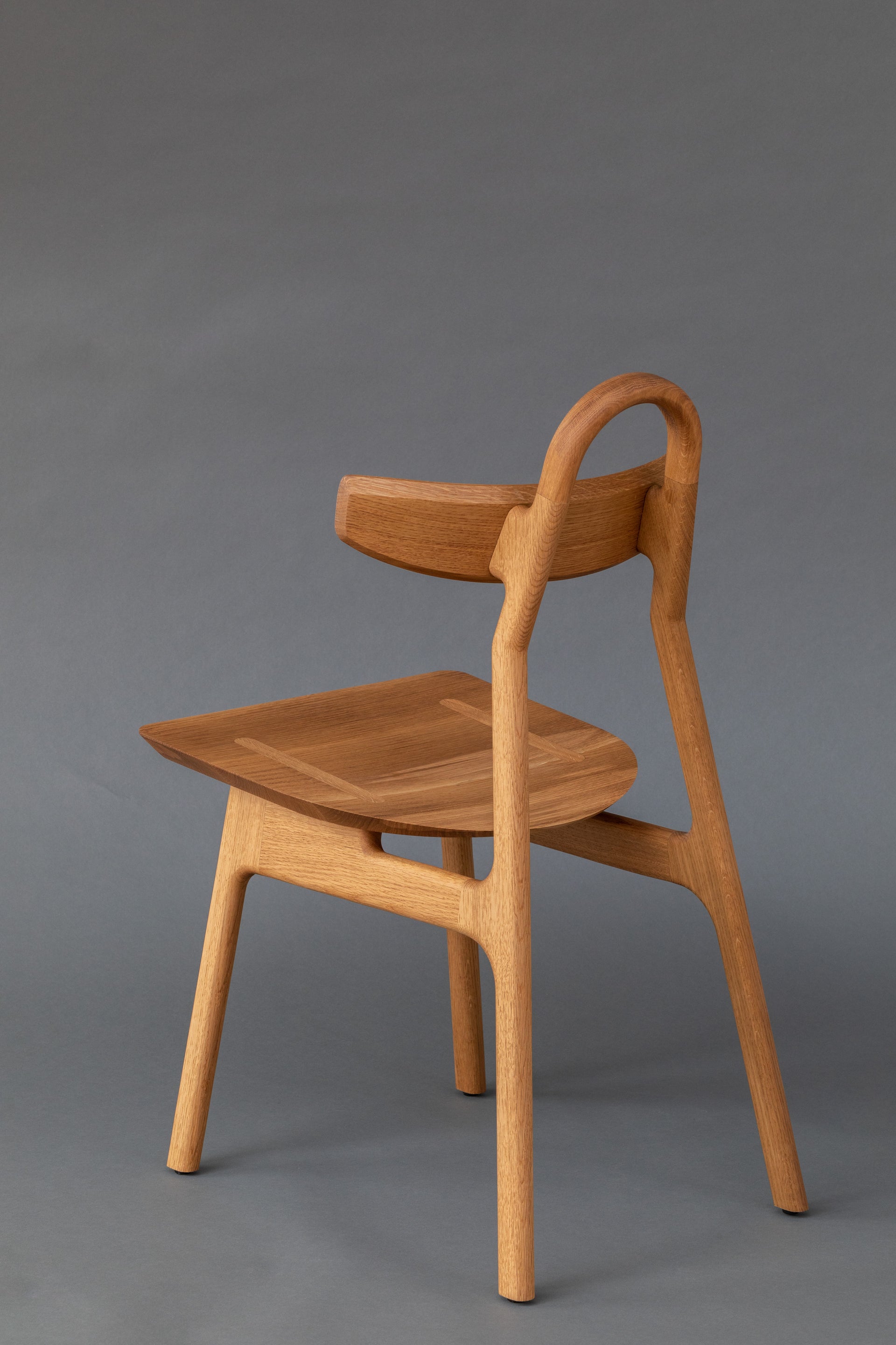 The Moto Chair, Designer Furniture, White Oak Back Side Angled